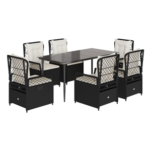 Afuera Living Contemporary Rattan Garden Dining Set in Black/Cream White