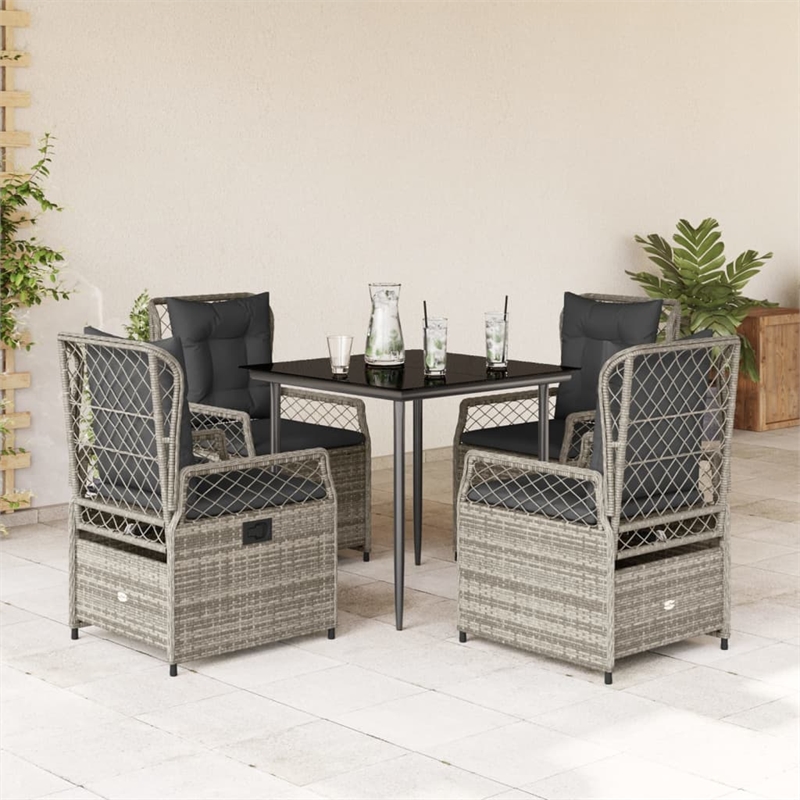 Afuera Living Contemporary 5 Piece Poly Rattan Garden Dining Set in Gray