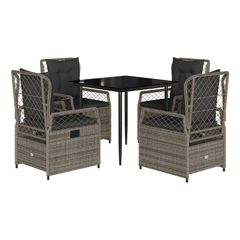 Afuera Living Contemporary 5 Piece Poly Rattan Garden Dining Set in Gray