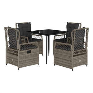 Afuera Living Contemporary 5 Piece Poly Rattan Garden Dining Set in Gray