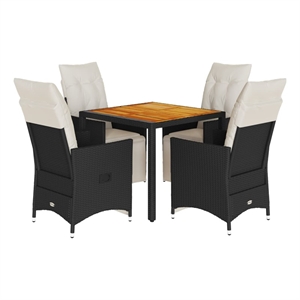 Afuera Living 5 Piece Poly Rattan Garden Dining Set in Black/Cream White