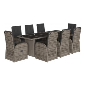Afuera Living Contemporary 9 Piece Poly Rattan Garden Dining Set in Gray