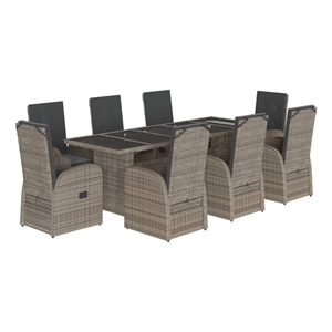 Afuera Living Contemporary 9 Piece Poly Rattan Garden Dining Set in Gray