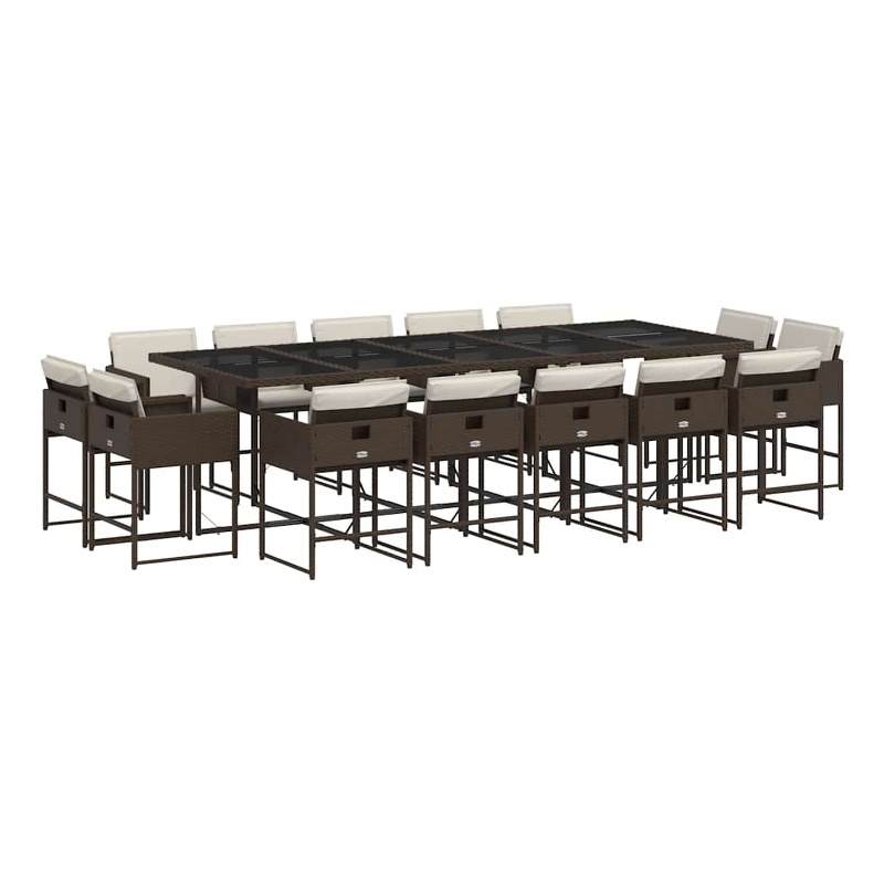 Afuera Living 15 Piece Poly Rattan Patio Dining Set in Brown/Cream white