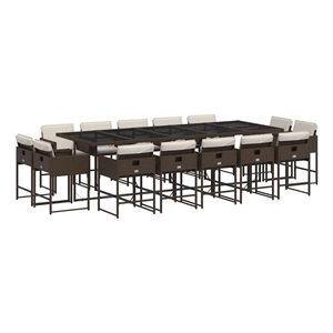 Afuera Living 15 Piece Poly Rattan Patio Dining Set in Brown/Cream white