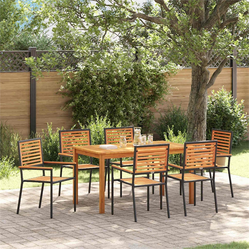 Afuera Living 7 Piece Poly Rattan Garden Dining Set in Black
