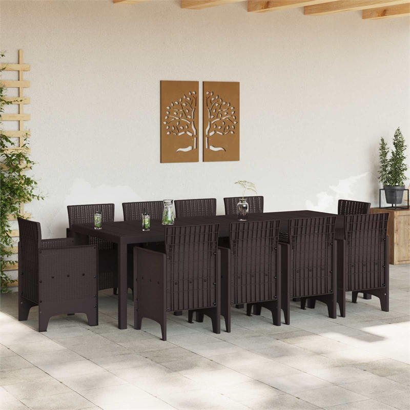 Afuera Living 11 Piece Poly Rattan Garden Dining Set in Brown