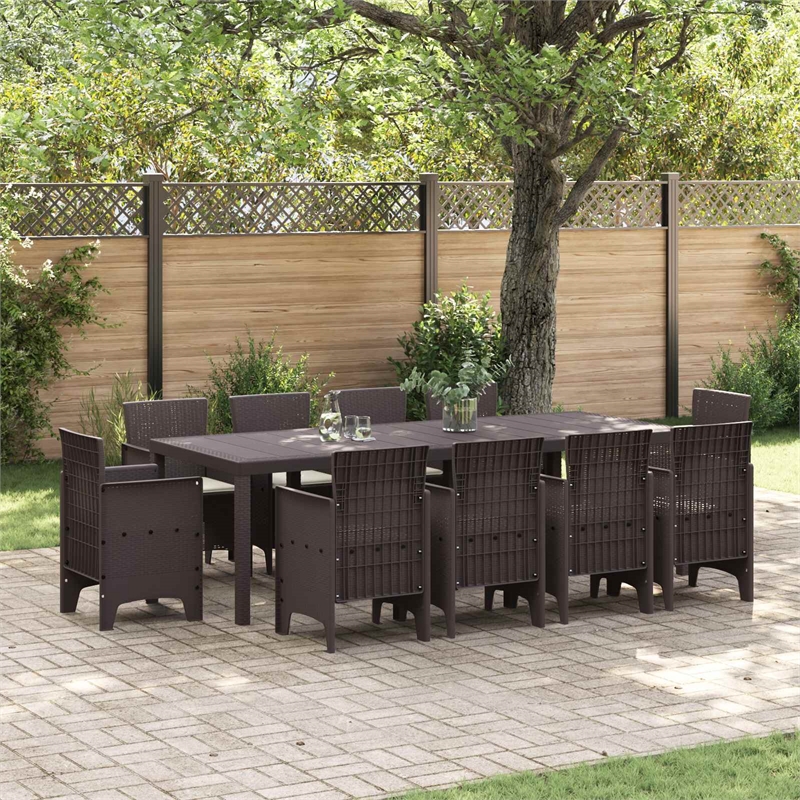 Afuera Living 11 Piece Poly Rattan Garden Dining Set in Brown