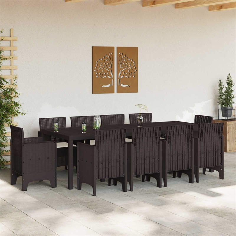 Afuera Living 11 Piece Poly Rattan Garden Dining Set in Brown