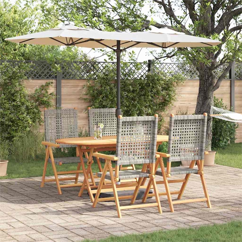 Afuera Living Contemporary 5 Piece Poly Rattan Garden Dining Set in Gray