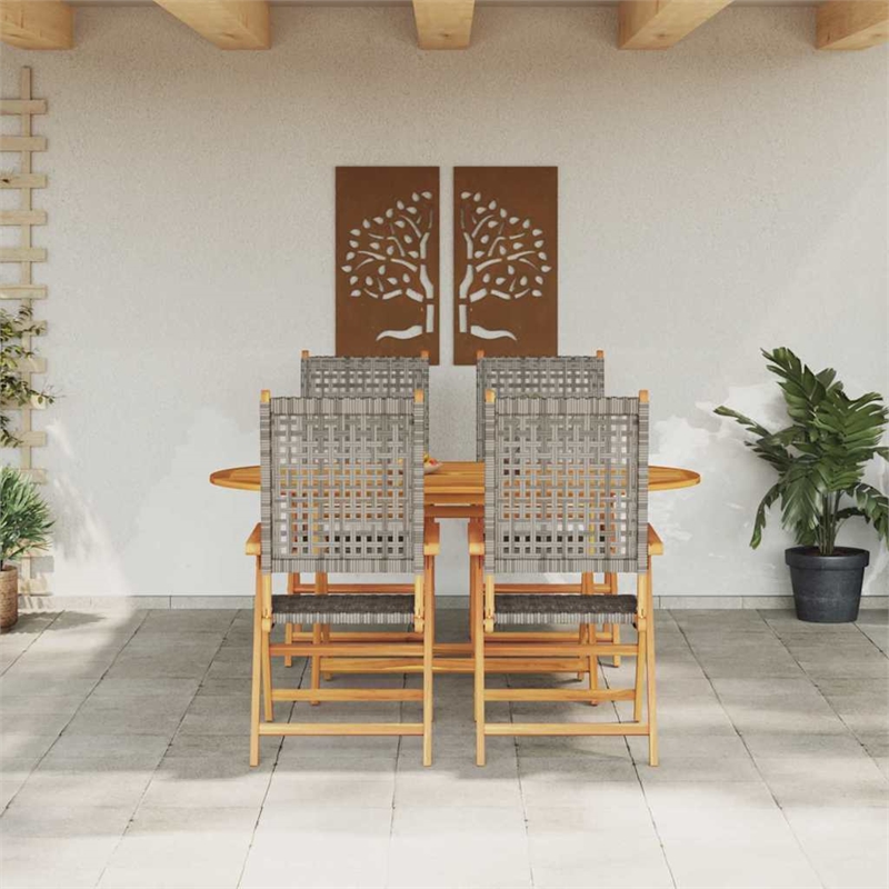 Afuera Living Contemporary 5 Piece Poly Rattan Garden Dining Set in Gray
