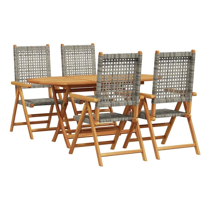 Afuera Living Contemporary 5 Piece Poly Rattan Garden Dining Set in Gray