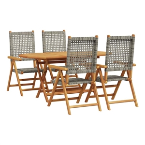 Afuera Living Contemporary 5 Piece Poly Rattan Garden Dining Set in Gray