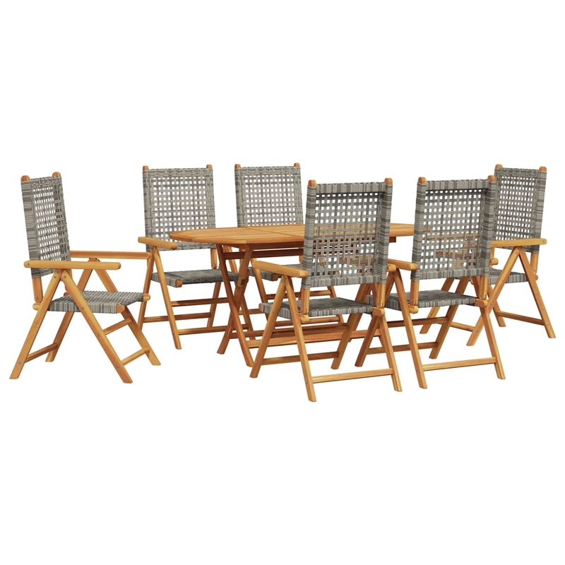 Afuera Living Contemporary 7 Piece Poly Rattan Garden Dining Set in Gray