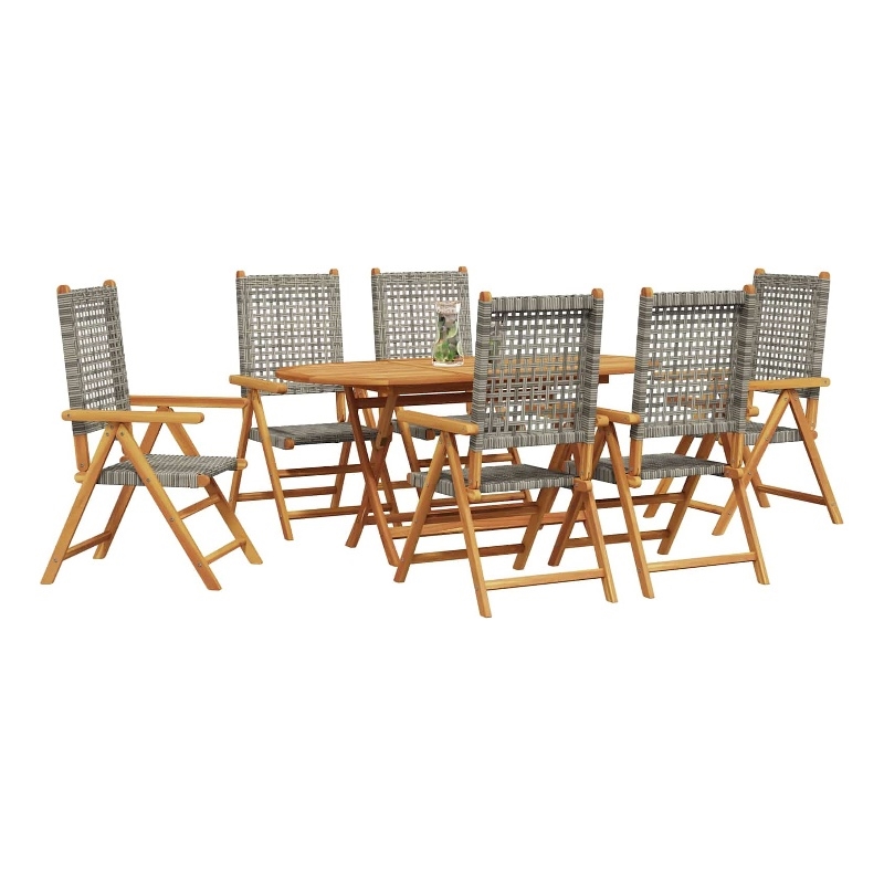 Afuera Living Contemporary 7 Piece Poly Rattan Garden Dining Set in Gray