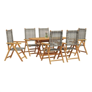 Afuera Living Contemporary 7 Piece Poly Rattan Garden Dining Set in Gray