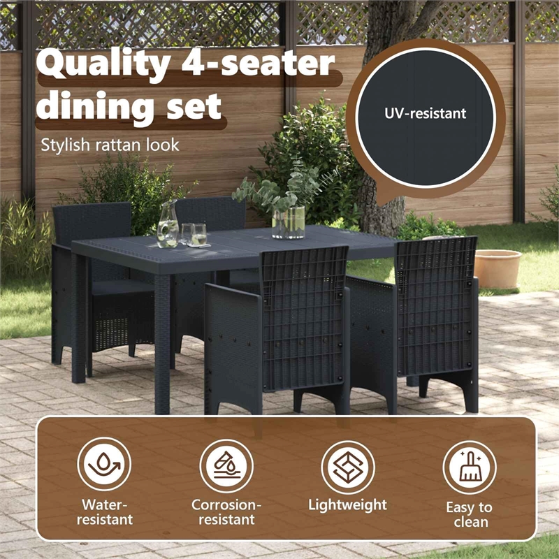 Afuera Living 5 Piece Poly Rattan Garden Dining Set in Anthracite