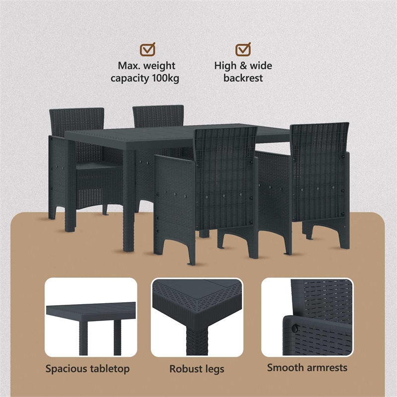 Afuera Living 5 Piece Poly Rattan Garden Dining Set in Anthracite