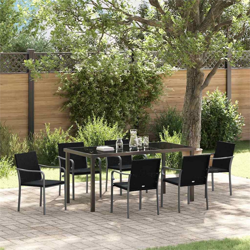 Afuera Living 7 Piece Poly Rattan Garden Dining Set in Black
