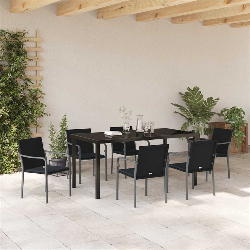 Afuera Living 7 Piece Poly Rattan Garden Dining Set in Black