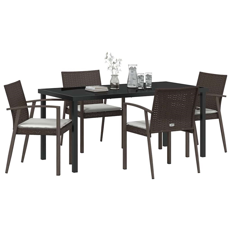 Afuera Living Contemporary 5 Piece Rattan Garden Dining Set in Black