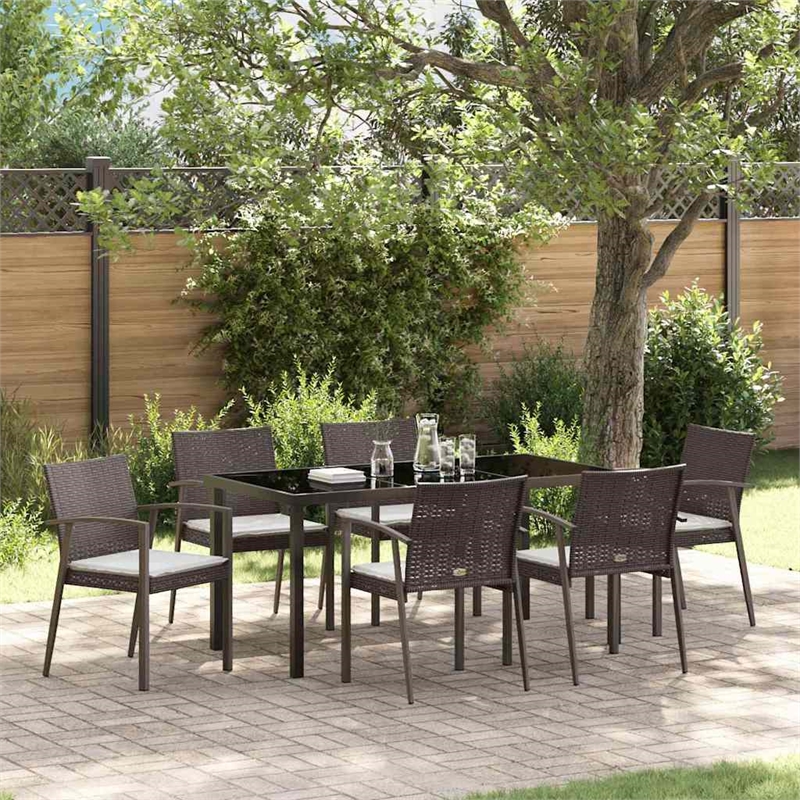 Afuera Living Contemporary 7 Piece Rattan Garden Dining Set in Black