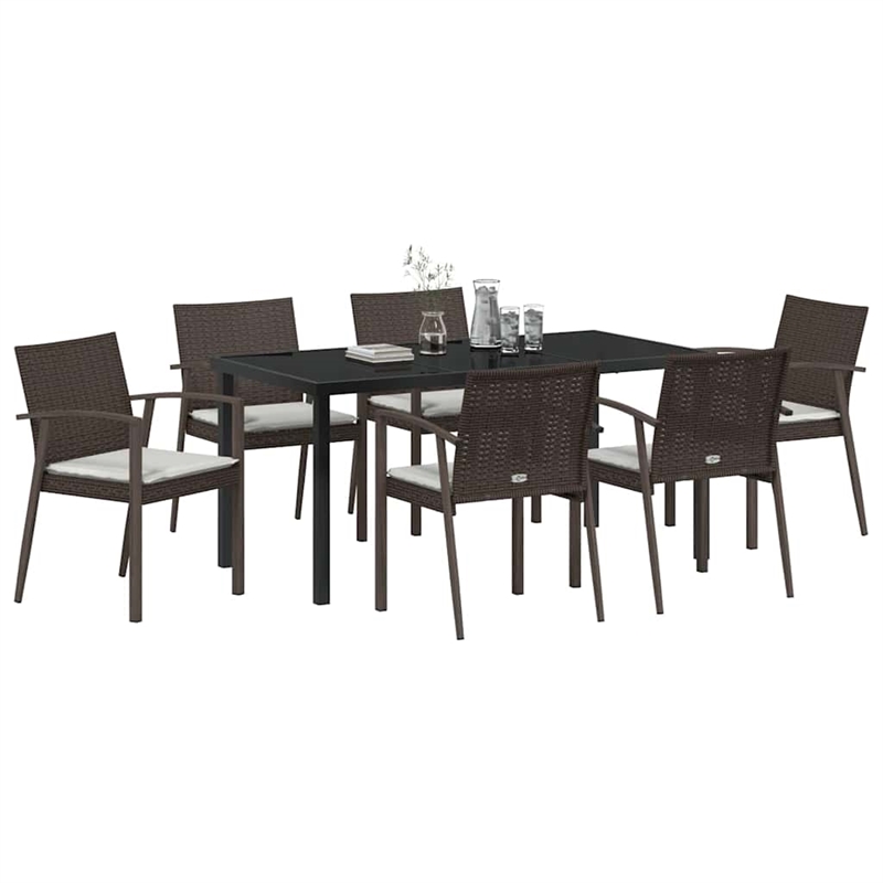 Afuera Living Contemporary 7 Piece Rattan Garden Dining Set in Black