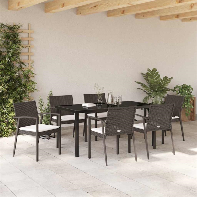 Afuera Living Contemporary 7 Piece Rattan Garden Dining Set in Black