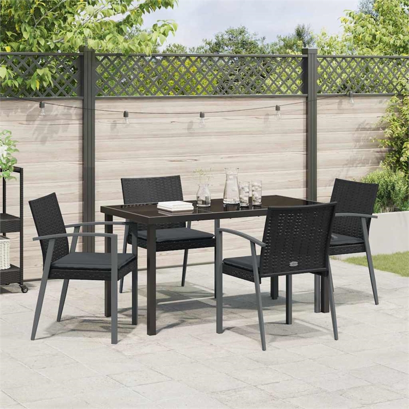 Afuera Living Contemporary 5 Piece Rattan Garden Dining Set in Black