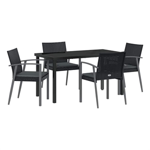 Afuera Living Contemporary 5 Piece Rattan Garden Dining Set in Black