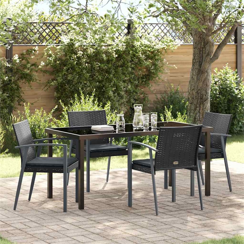Afuera Living Contemporary 5 Piece Rattan Garden Dining Set in Black