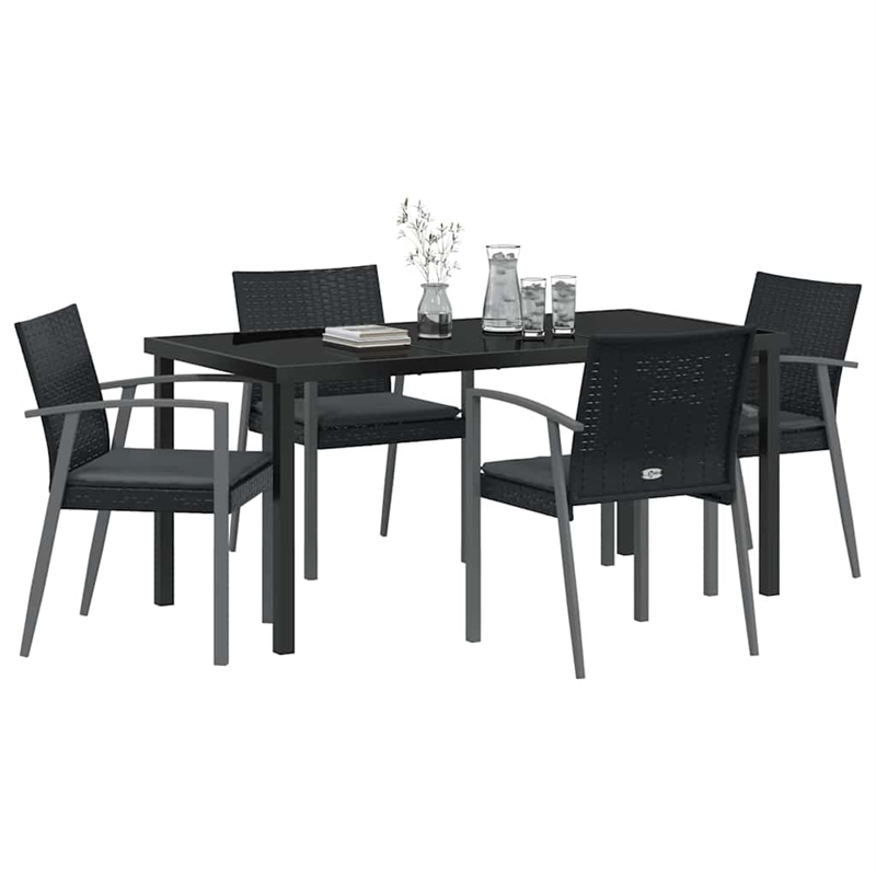 Afuera Living Contemporary 5 Piece Rattan Garden Dining Set in Black