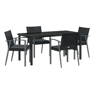 Afuera Living Contemporary 5 Piece Rattan Garden Dining Set in Black