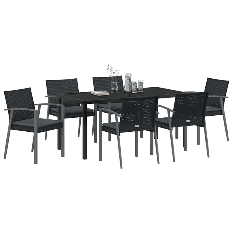 Afuera Living Contemporary 7 Piece Rattan Garden Dining Set in Black