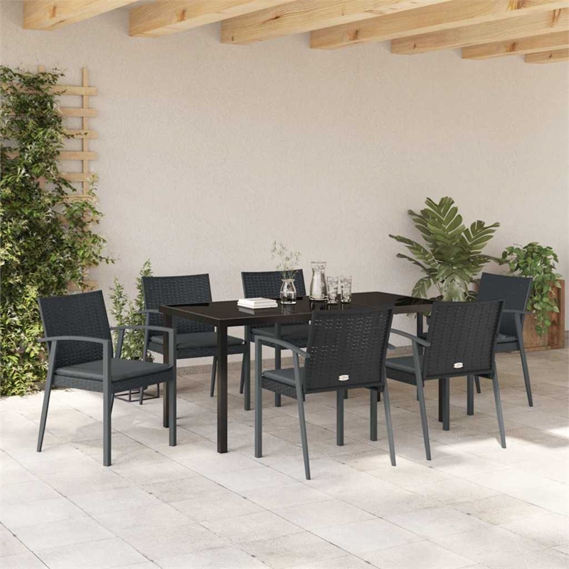 Afuera Living Contemporary 7 Piece Rattan Garden Dining Set in Black