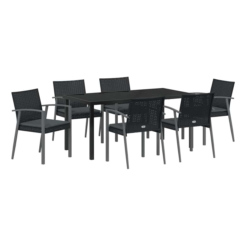 Afuera Living Contemporary 7 Piece Rattan Garden Dining Set in Black
