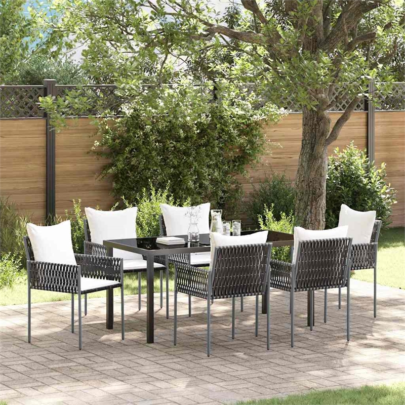 Afuera Living 7 Piece Poly Rattan Garden Dining Set in Black