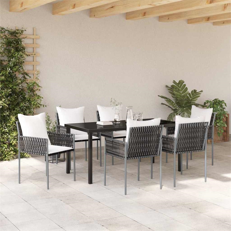Afuera Living 7 Piece Poly Rattan Garden Dining Set in Black