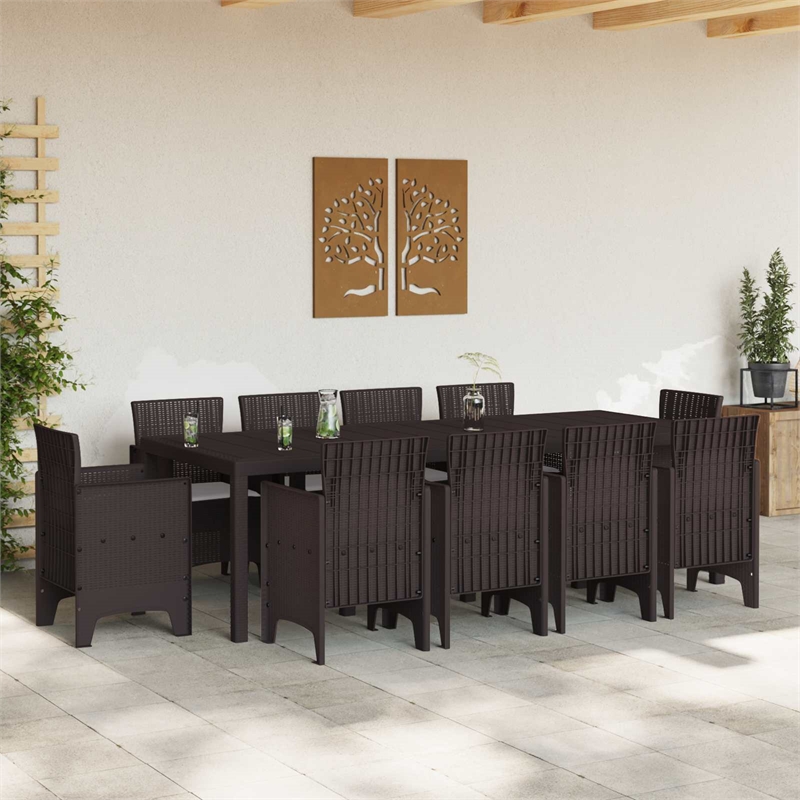 Afuera Living 11 Piece Poly Rattan Garden Dining Set in Brown