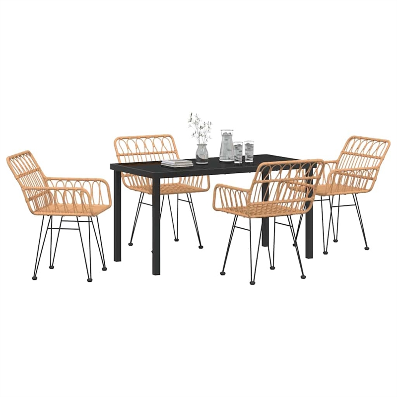 Afuera Living 5 Piece Poly Rattan Garden Dining Set in Black