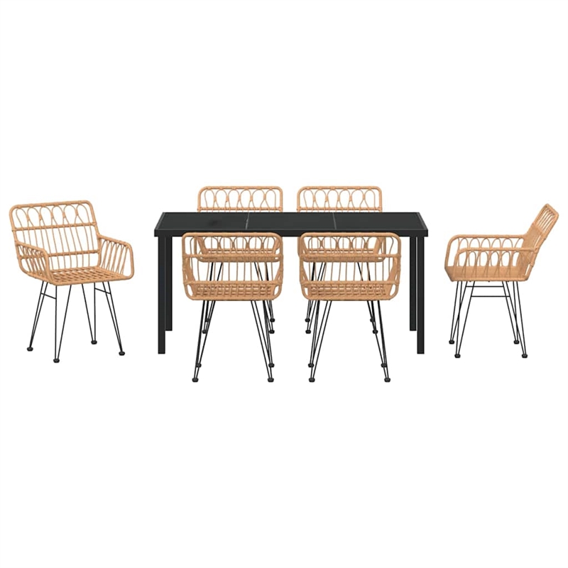 Afuera Living 7 Piece Poly Rattan Garden Dining Set in Black