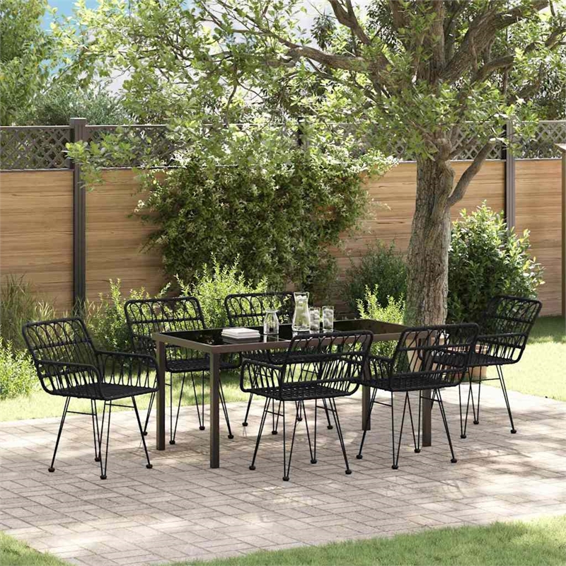 Afuera Living 7 Piece Poly Rattan Garden Dining Set in Black