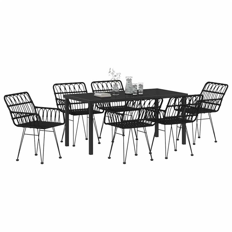 Afuera Living 7 Piece Poly Rattan Garden Dining Set in Black