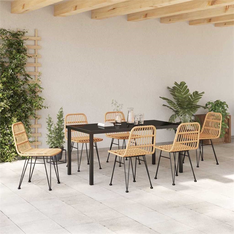 Afuera Living 7 Piece Poly Rattan Garden Dining Set in Brown