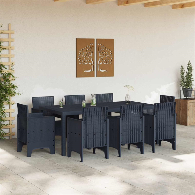 Afuera Living Contemporary Poly Rattan Garden Dining Set in Anthracite