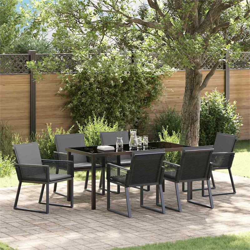Afuera Living 7 Piece Poly Rattan Garden Dining Set in Black