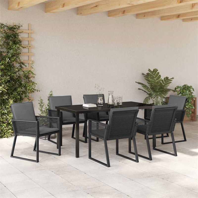 Afuera Living 7 Piece Poly Rattan Garden Dining Set in Black