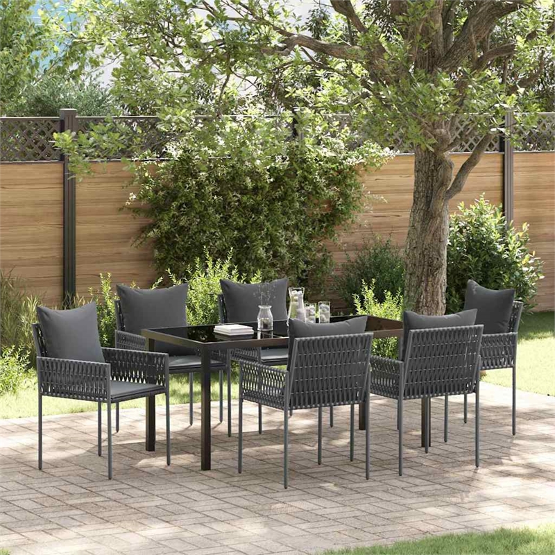 Afuera Living 7 Piece Poly Rattan Garden Dining Set in Black