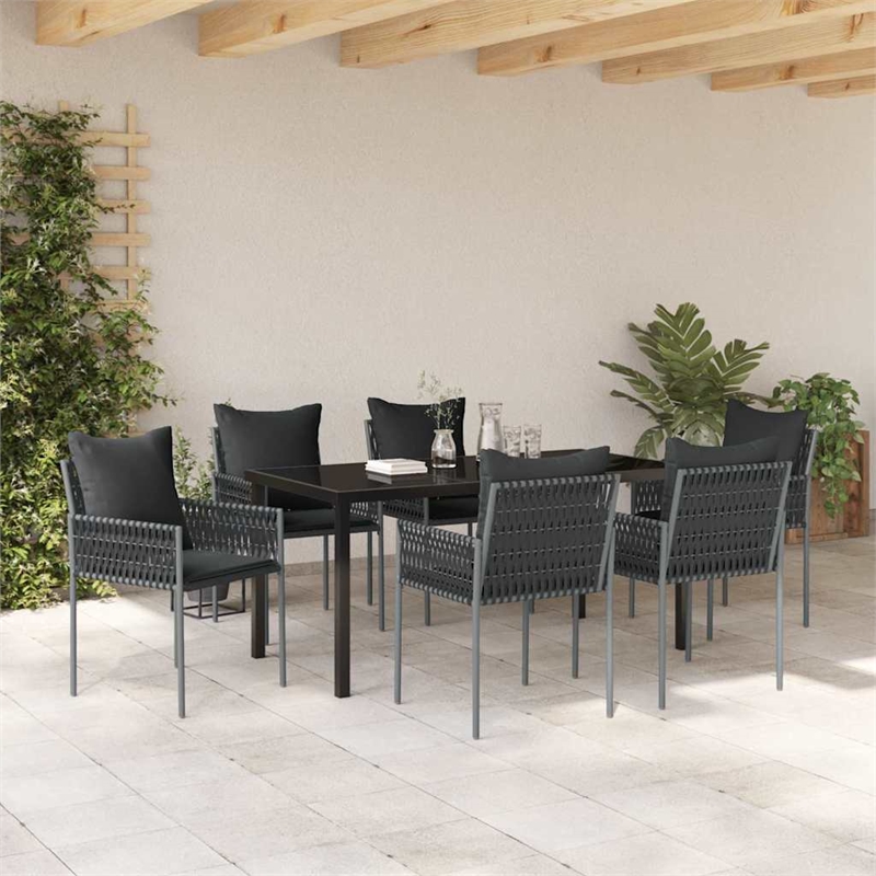 Afuera Living 7 Piece Poly Rattan Garden Dining Set in Black