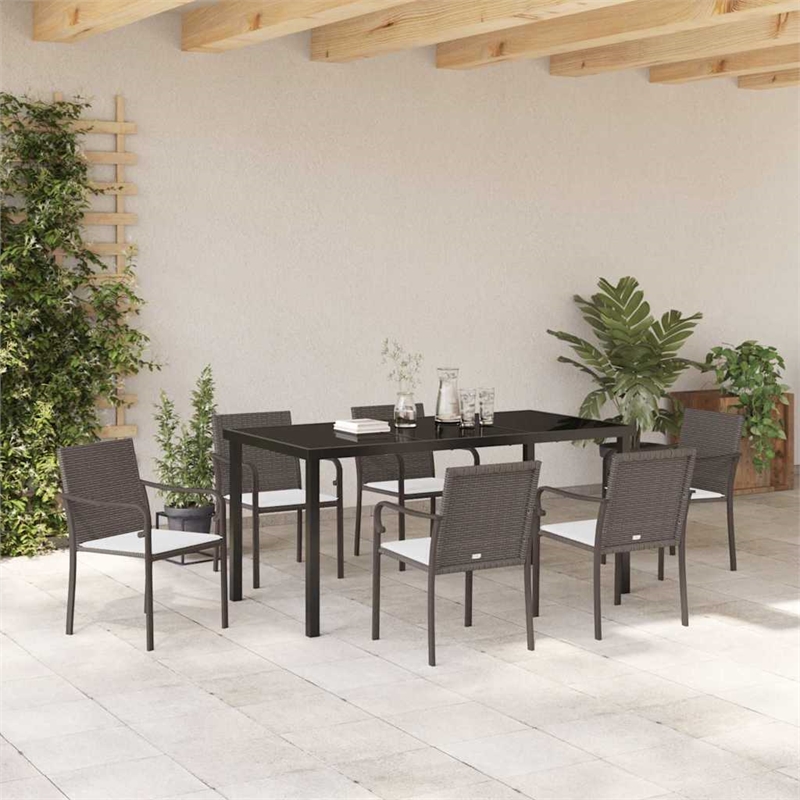 Afuera Living 7 Piece Poly Rattan Garden Dining Set in Black